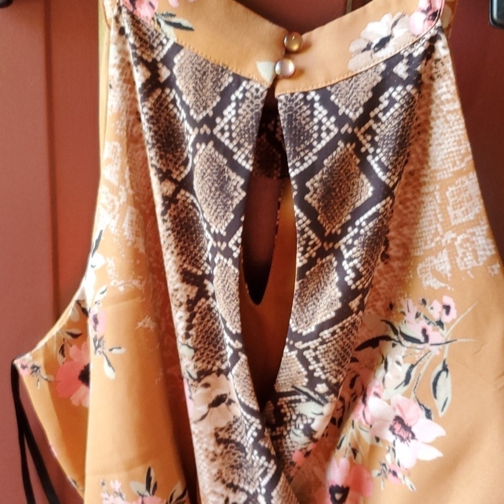 Luxology snakeskin & tan floral print dress tan Sleeveless SZ Med. NWT - Picture 9 of 13